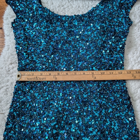 Scala Vintage Sequined Beaded Mini Evening Dress XSmall Blue - Picture 14 of 16
